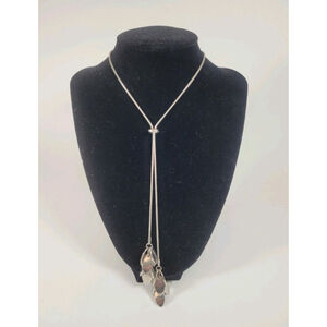 Romolo Silver Tone Leaf Drop Lariat Necklace